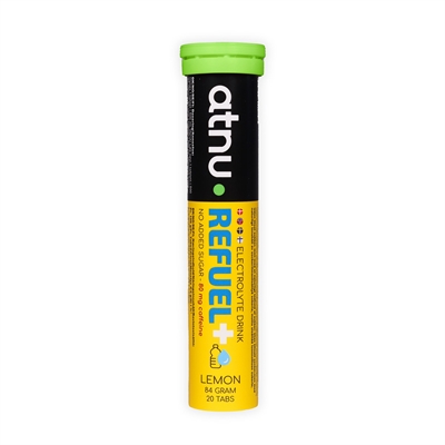 ATNU Refuel Lemon+ elektrolytdrik tabletter. Smag: citron. Vægt: 84 gram. Indeholder 20 tabletter.