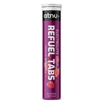 Tuben ATNU Refuel Electrolyte Tabs med 20 tabletter, smag af røde bær, 82 gram.