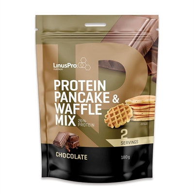 LinusPro Protein Pancake & Waffle Mix med chokolade, 26% protein, 2 portioner, 180 g.