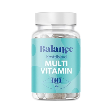 Beholder med 60 Balance multivitaminpiller, kosttilskud.