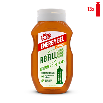 High5 Energy Gel Refill-flaske, appelsinsmag, 315g kulhydrater, 13 portioner, ingen kunstige tilsætningsstoffer.