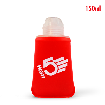 Rød High5 softflaske med klart låg, logo og teksten "150ml" i rød skrift.