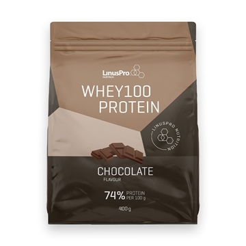 LinusPro Whey100 Protein med chokolade, 79% protein pr. 100g, 400g pakke.