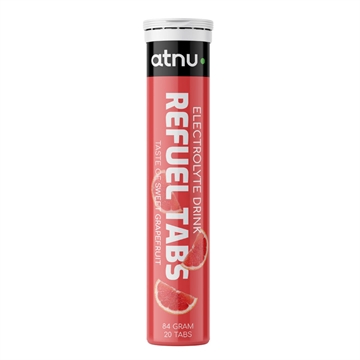 Pink tube med "ATNU Refuel Electrolyte" i smag Sweet Grapefruit, 84g, 20 tabs.