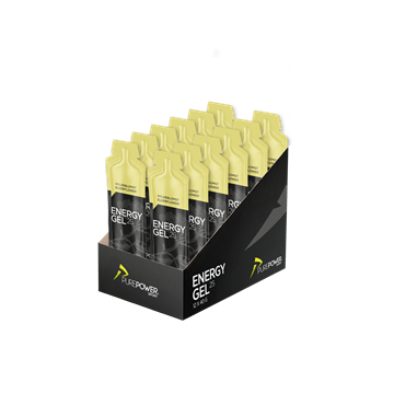 Displayboks med 12 PurePower Energy Gel pakker á 40g. Smag: Hyldeblomst.