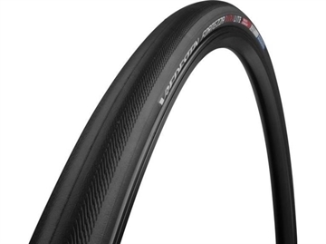 Nærbillede af Vredestein Dæk 700C25 Fortezza Duralite med aerodynamisk slidbane og branding på siden.