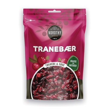 Nordthy Tranebær pose, 110g. Tørrede, søde tranebær. Snacks fra naturen.